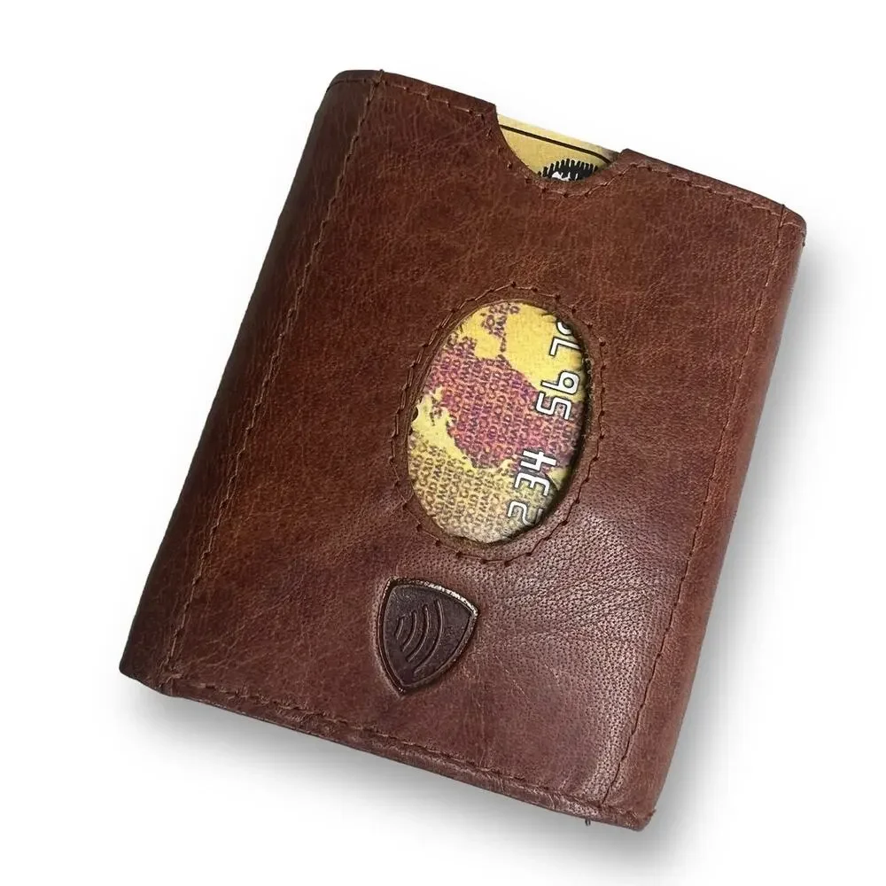 Spikes And Sparrow Austin Brandy Brown Leather Trifold Snap Wallet RFID Protect